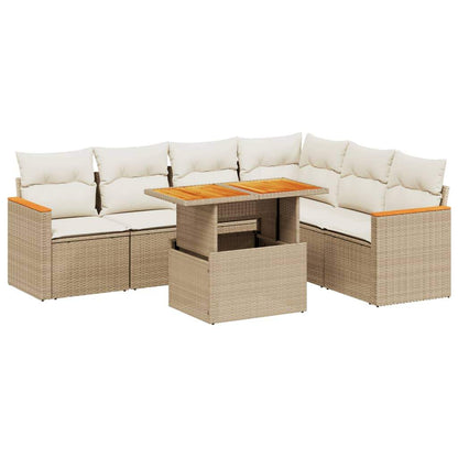 Set Divani da Giardino 7 pz con Cuscini Beige in Polyrattan - homemem39