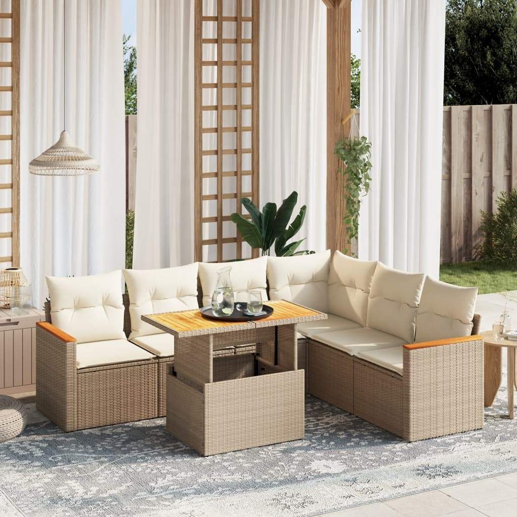 Set Divani da Giardino 7 pz con Cuscini Beige in Polyrattan - homemem39