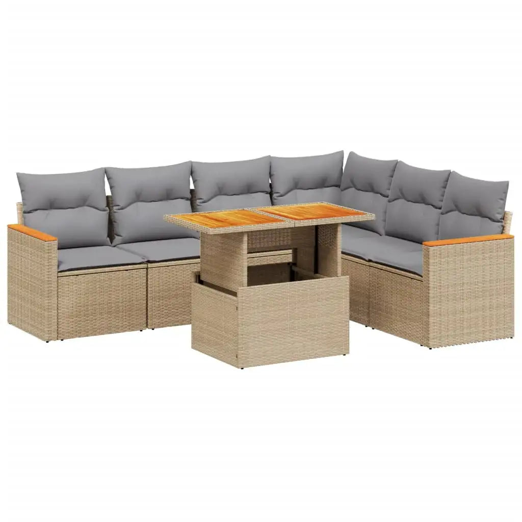 Set Divani da Giardino 7 pz con Cuscini Beige in Polyrattan - homemem39