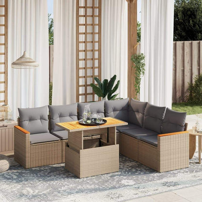 Set Divani da Giardino 7 pz con Cuscini Beige in Polyrattan - homemem39