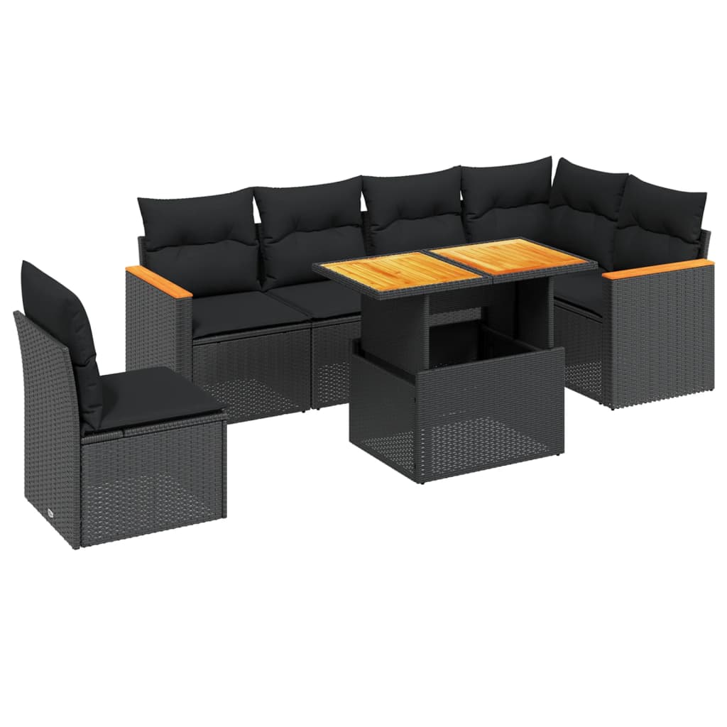 Set Divani da Giardino con Cuscini 7pz Nero Polyrattan - homemem39