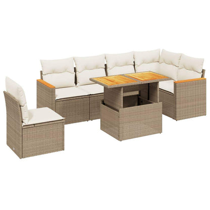 Set Divani da Giardino 7 pz con Cuscini Beige in Polyrattan - homemem39