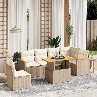 Set Divani da Giardino 7 pz con Cuscini Beige in Polyrattan - homemem39