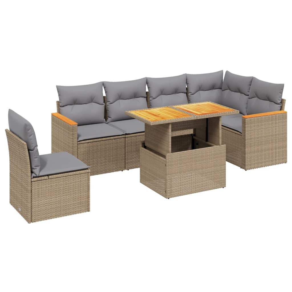 Set Divani da Giardino 7 pz con Cuscini Beige in Polyrattan - homemem39