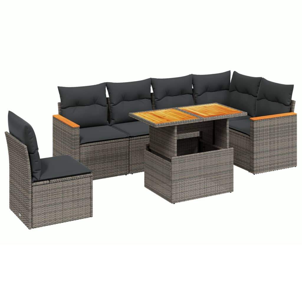 Set Divani da Giardino 7 pz con Cuscini Grigio in Polyrattan - homemem39