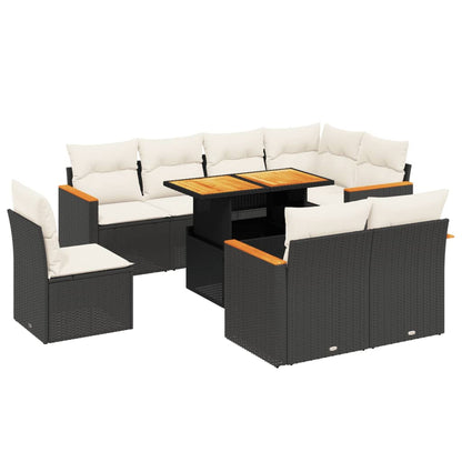 Set Divani da Giardino 9 pz con Cuscini Nero in Polyrattan | homemem39
