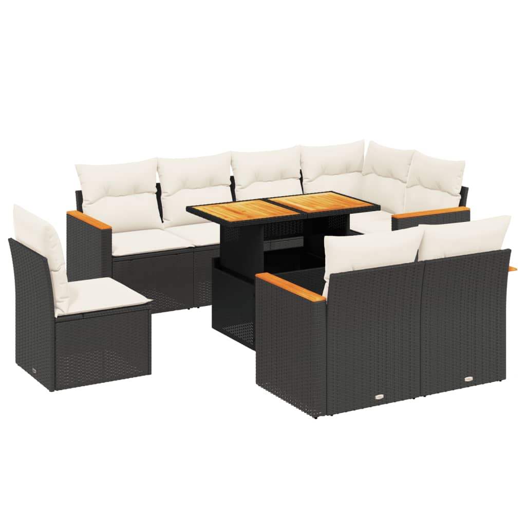 Set Divani da Giardino 9 pz con Cuscini Nero in Polyrattan - homemem39