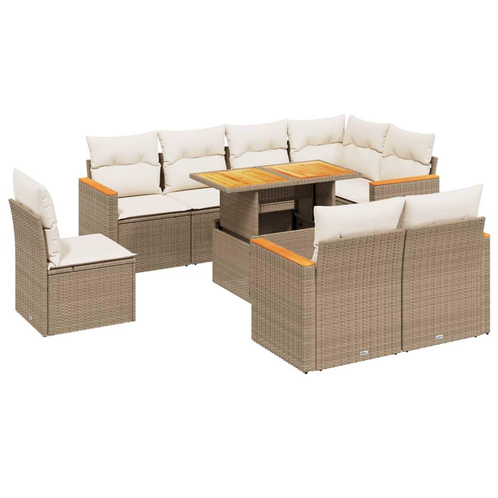 Set Divano da Giardino 9 pz con Cuscini Beige in Polyrattan - homemem39