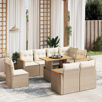 Set Divano da Giardino 9 pz con Cuscini Beige in Polyrattan - homemem39