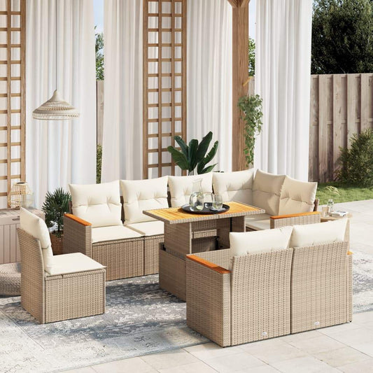 Set Divano da Giardino 9 pz con Cuscini Beige in Polyrattan - homemem39