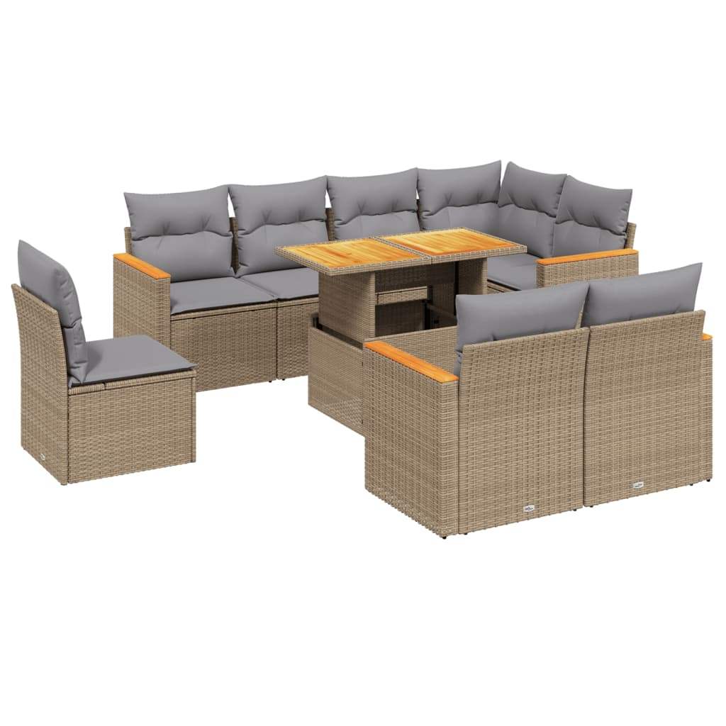 Set Divano da Giardino 9 pz con Cuscini Beige in Polyrattan - homemem39