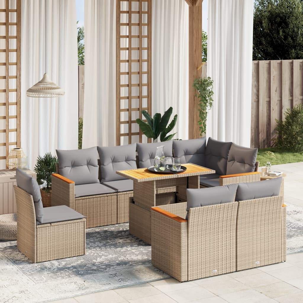 Set Divano da Giardino 9 pz con Cuscini Beige in Polyrattan - homemem39