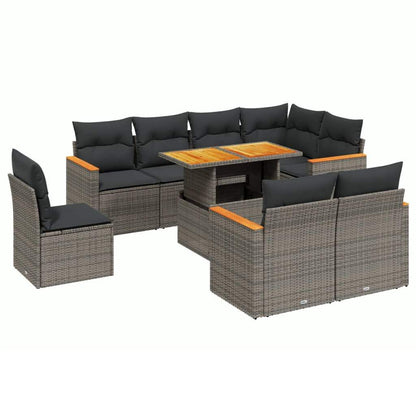 Set Divano da Giardino 9 pz con Cuscini Grigio in Polyrattan - homemem39