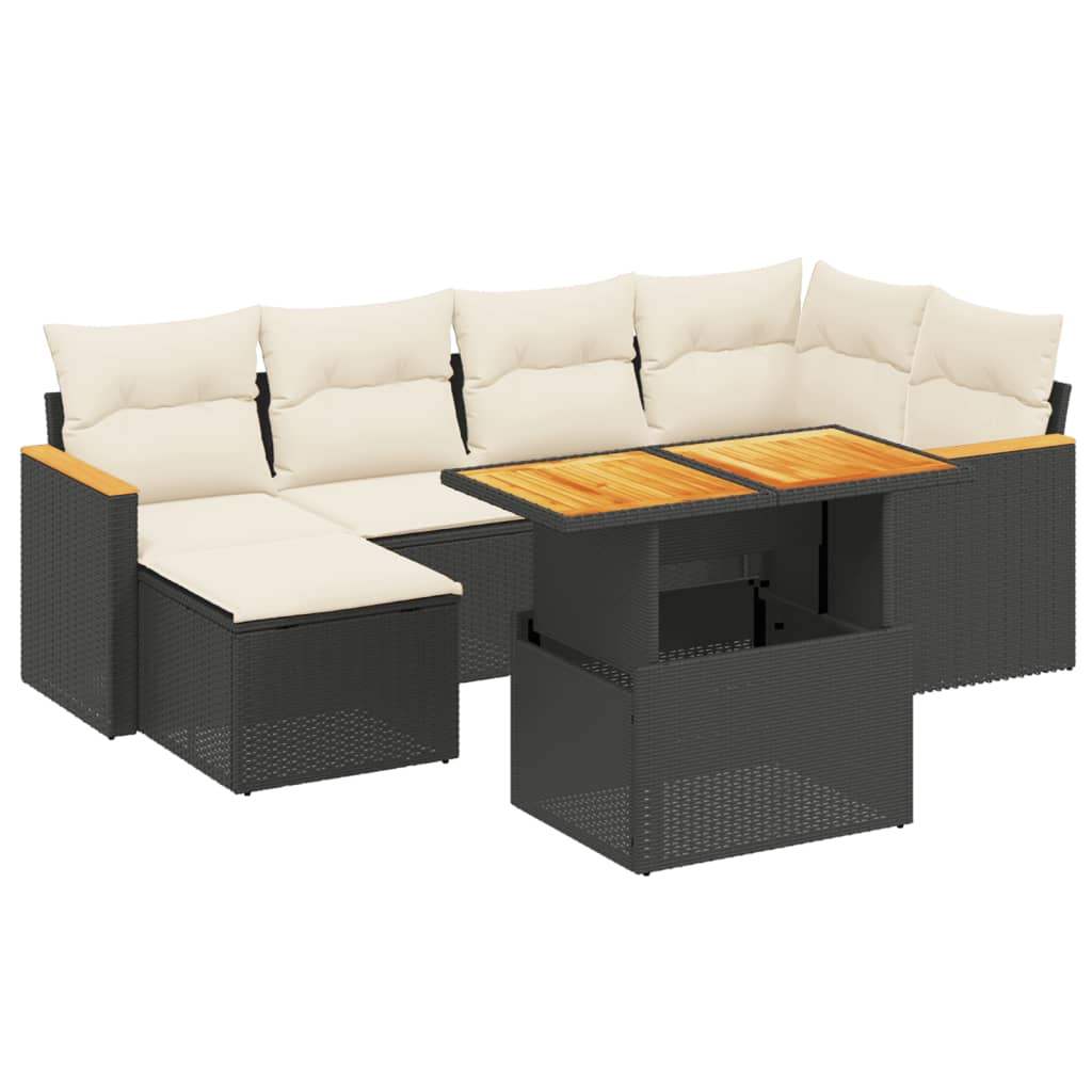 Set Divani da Giardino con Cuscini 7pz Nero Polyrattan - homemem39