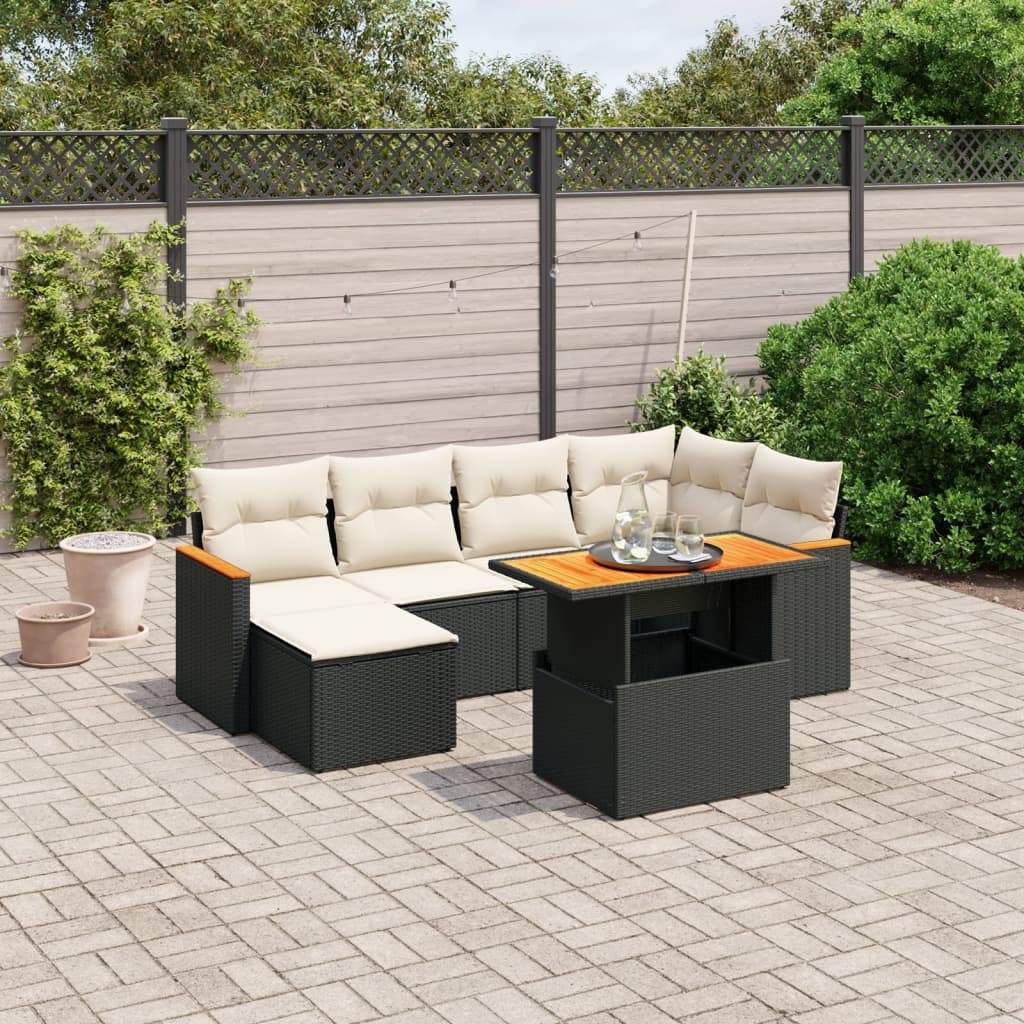Set Divani da Giardino con Cuscini 7pz Nero Polyrattan - homemem39