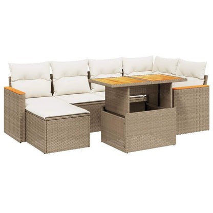 Set Divani da Giardino 7 pz con Cuscini Beige in Polyrattan - homemem39