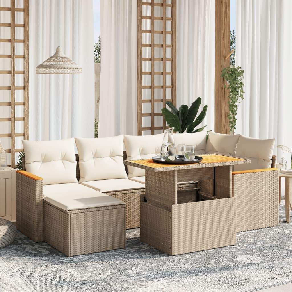 Set Divani da Giardino 7 pz con Cuscini Beige in Polyrattan - homemem39