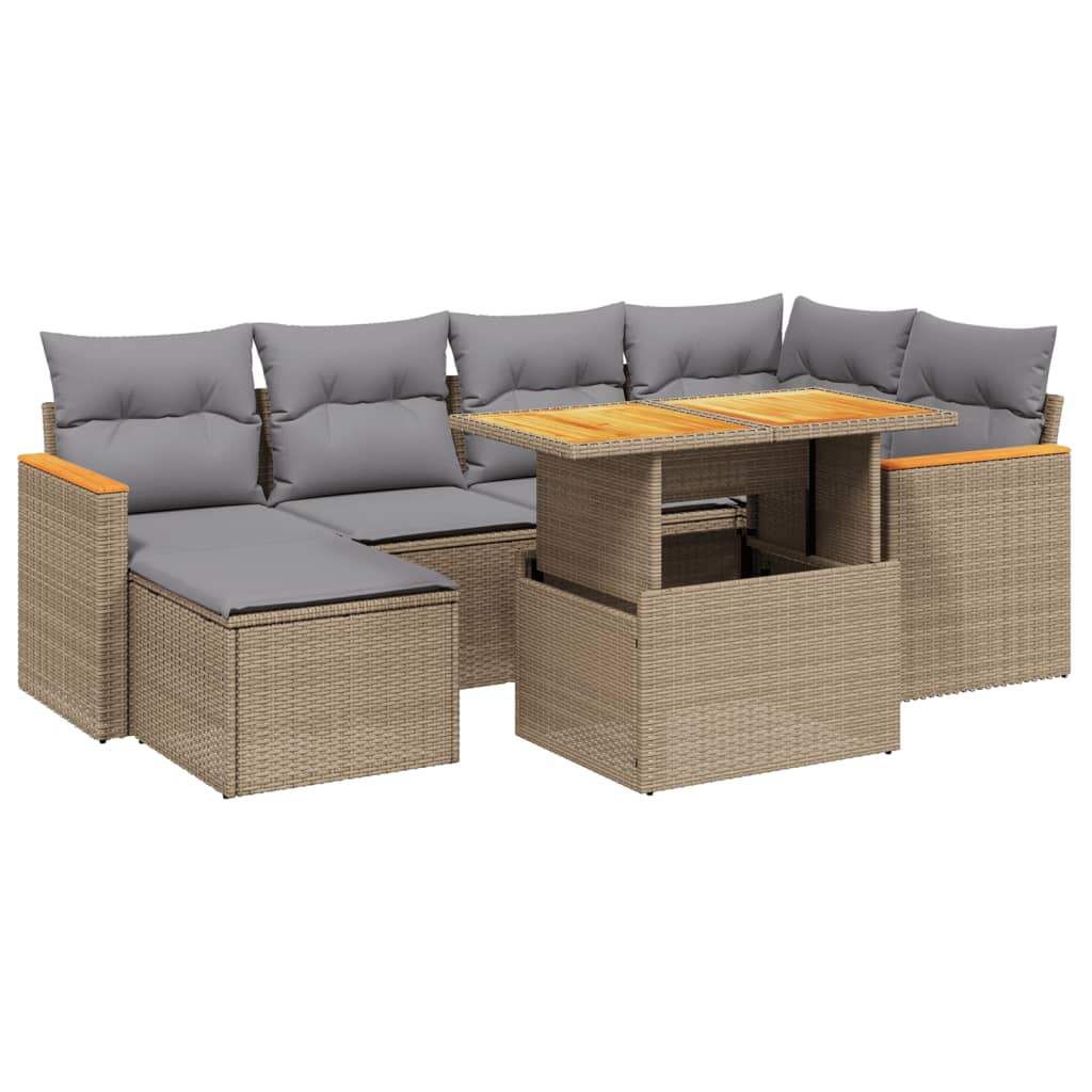 Set Divani da Giardino 7 pz con Cuscini Beige in Polyrattan - homemem39