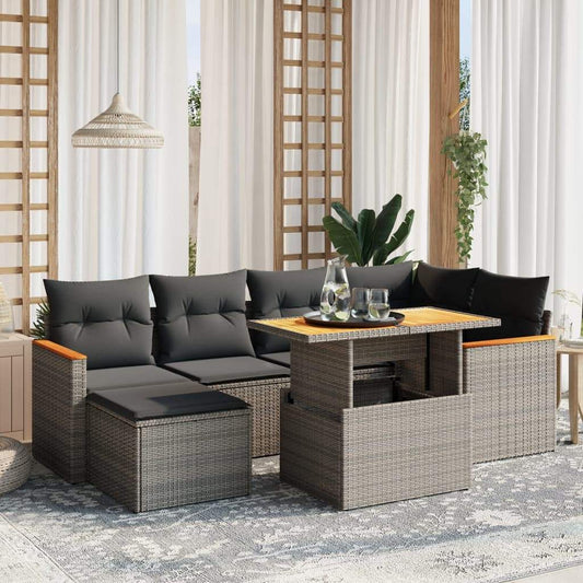 Set Divani da Giardino 7 pz con Cuscini Grigio in Polyrattan - homemem39