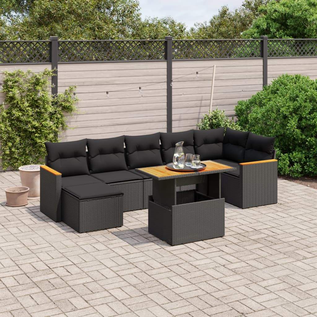 Set Divani da Giardino con Cuscini 8 pz Nero in Polyrattan - homemem39