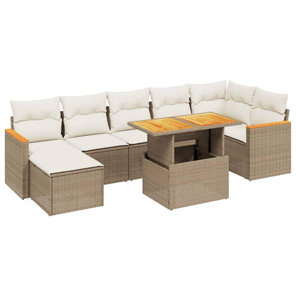 Set Divano da Giardino 8 pz con Cuscini Beige in Polyrattan - homemem39