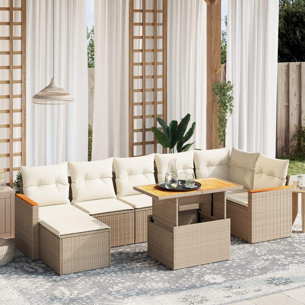 Set Divano da Giardino 8 pz con Cuscini Beige in Polyrattan - homemem39