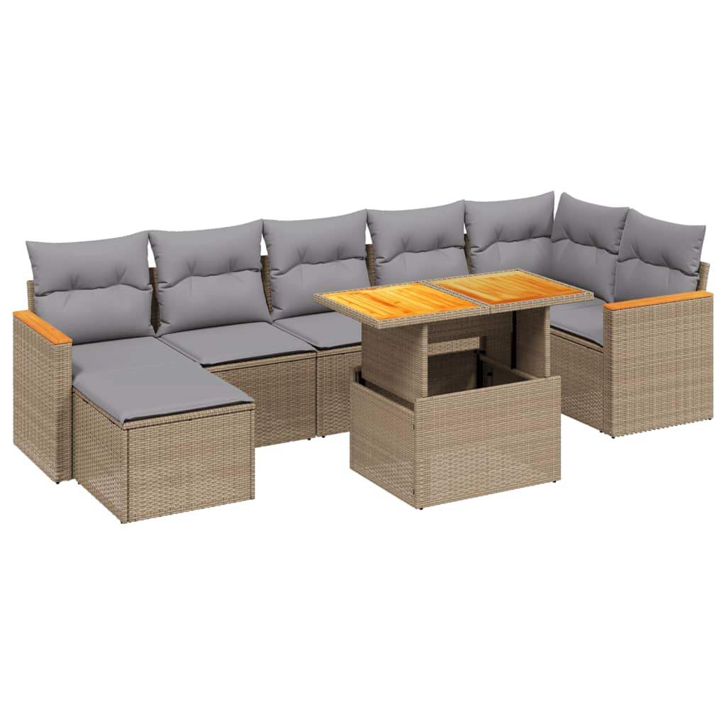 Set Divano da Giardino 8 pz con Cuscini Beige in Polyrattan - homemem39