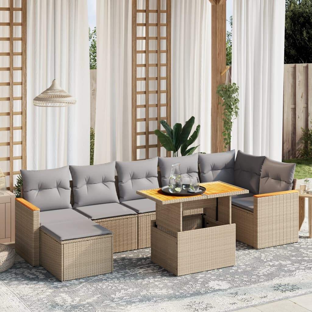 Set Divano da Giardino 8 pz con Cuscini Beige in Polyrattan - homemem39