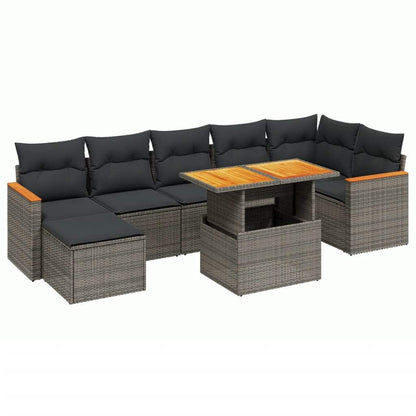 Set Divano da Giardino 8 pz con Cuscini Grigio in Polyrattan - homemem39