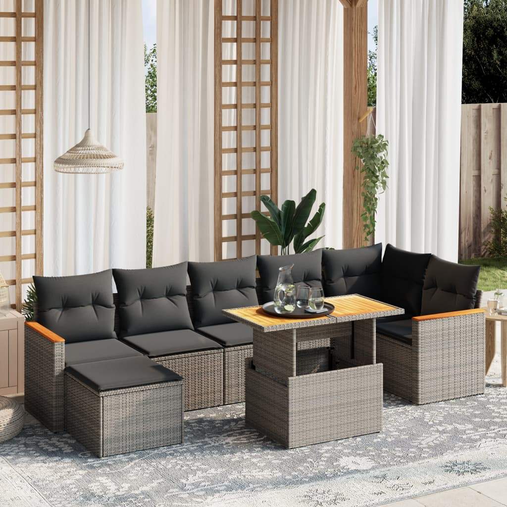 Set Divano da Giardino 8 pz con Cuscini Grigio in Polyrattan - homemem39