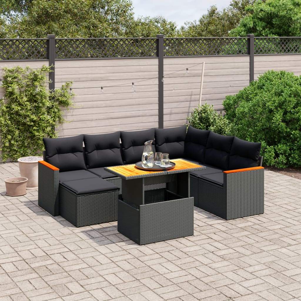 Set Divani da Giardino con Cuscini 8 pz Nero in Polyrattan - homemem39