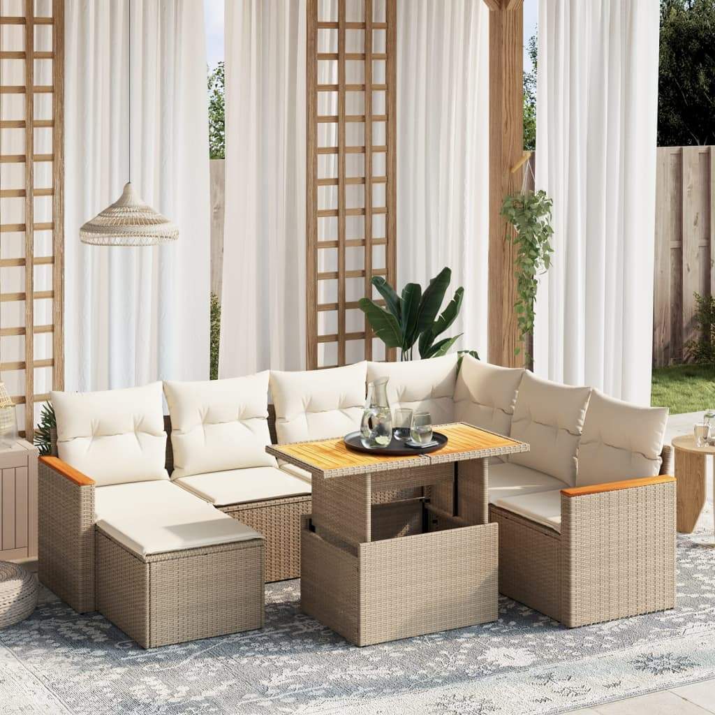 Set Divano da Giardino 8 pz con Cuscini Beige in Polyrattan - homemem39