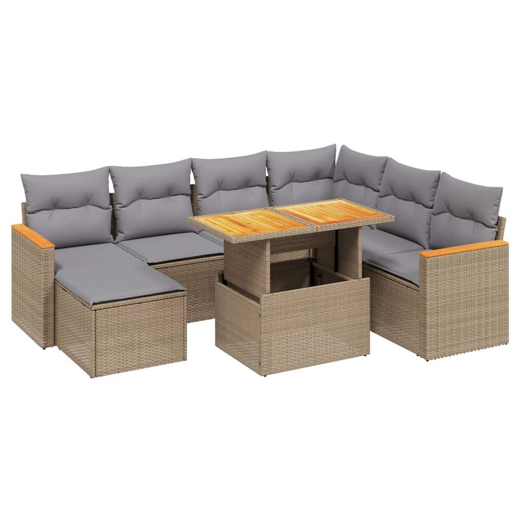Set Divano da Giardino 8 pz con Cuscini Beige in Polyrattan - homemem39
