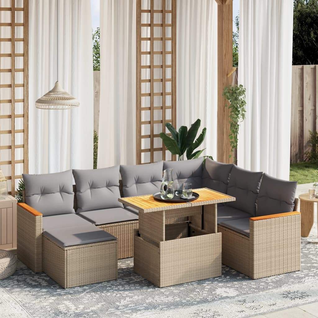 Set Divano da Giardino 8 pz con Cuscini Beige in Polyrattan - homemem39