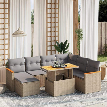 Set Divano da Giardino 8 pz con Cuscini Beige in Polyrattan - homemem39