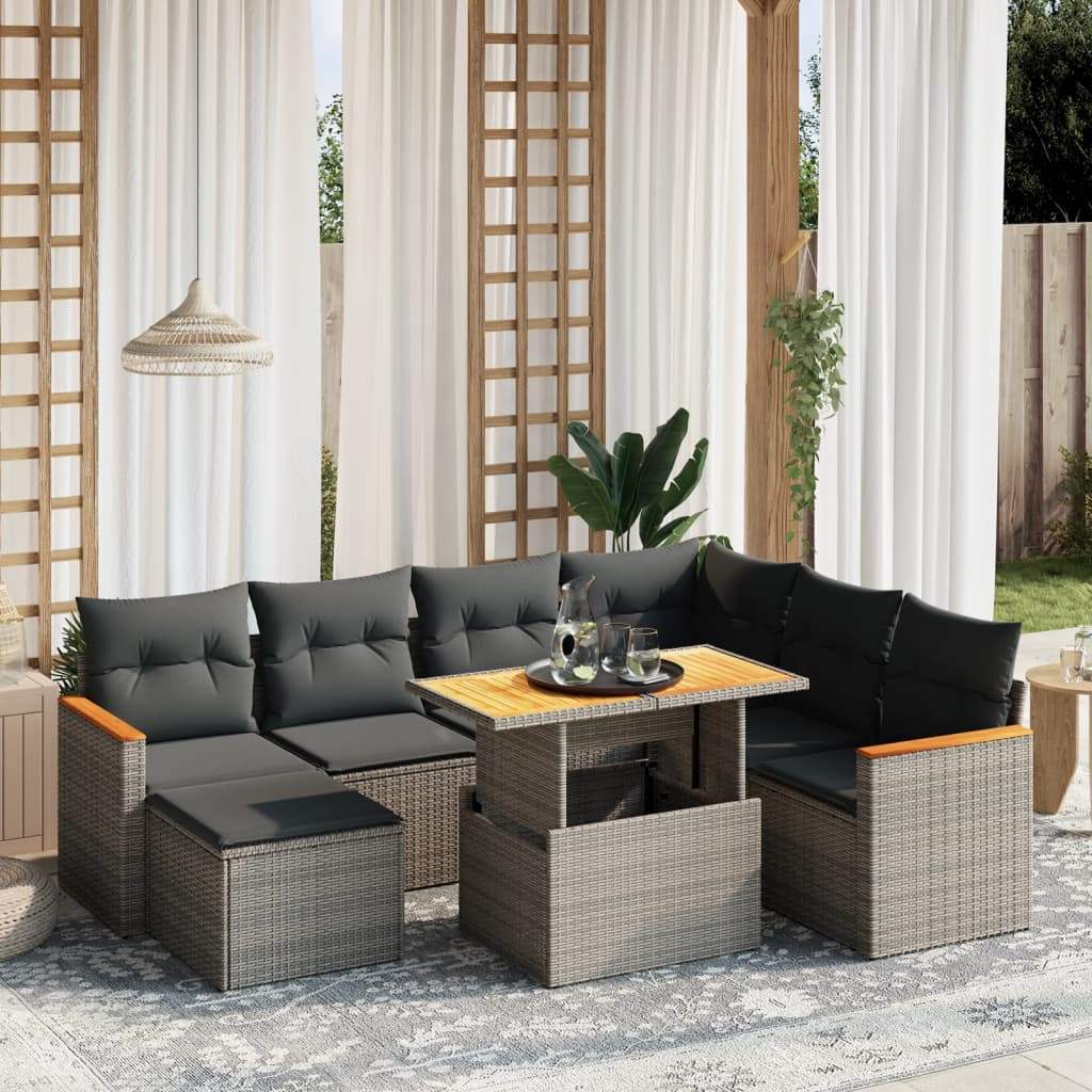 Set Divano da Giardino 8 pz con Cuscini Grigio in Polyrattan - homemem39