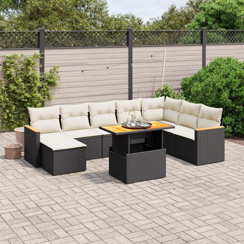Set Divani da Giardino 9 pz con Cuscini Nero in Polyrattan - homemem39