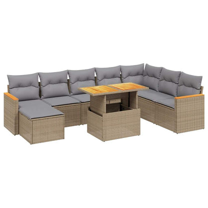 Set Divano da Giardino 9 pz con Cuscini Beige in Polyrattan - homemem39