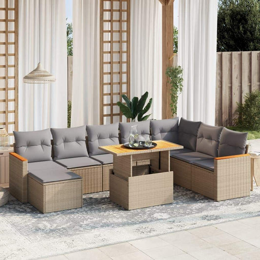 Set Divano da Giardino 9 pz con Cuscini Beige in Polyrattan - homemem39