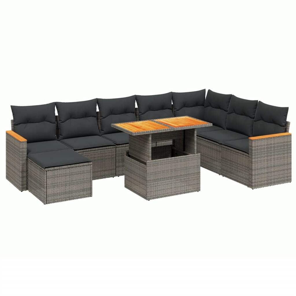 Set Divano da Giardino 9 pz con Cuscini Grigio in Polyrattan - homemem39