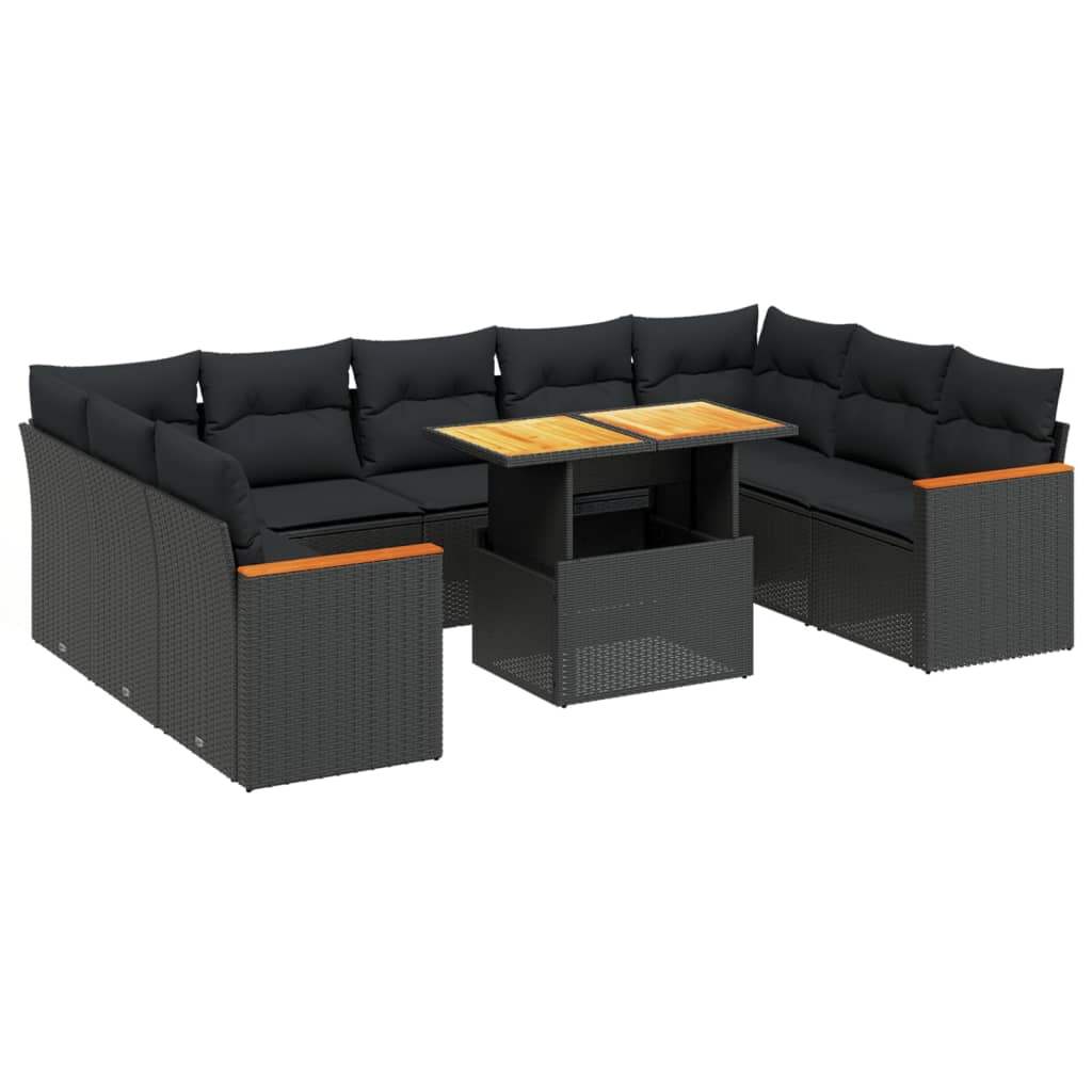 Set Divani da Giardino 10pz con Cuscini in Polyrattan Nero - homemem39