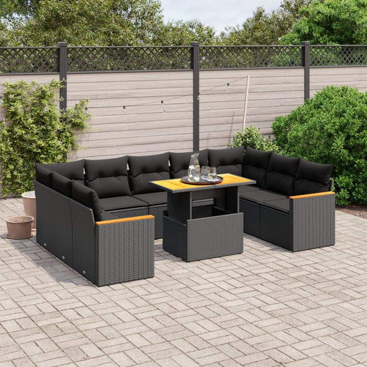 Set Divani da Giardino 10pz con Cuscini in Polyrattan Nero - homemem39