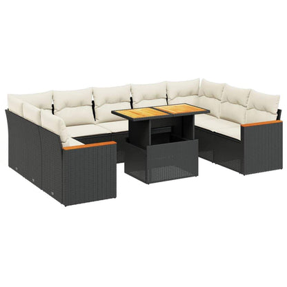 Set Divani da Giardino 10pz con Cuscini in Polyrattan Nero - homemem39