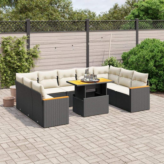 Set Divani da Giardino 10pz con Cuscini in Polyrattan Nero - homemem39