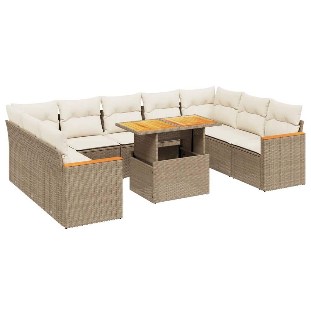 Set Divano da Giardino 10 pz con Cuscini Beige in Polyrattan - homemem39