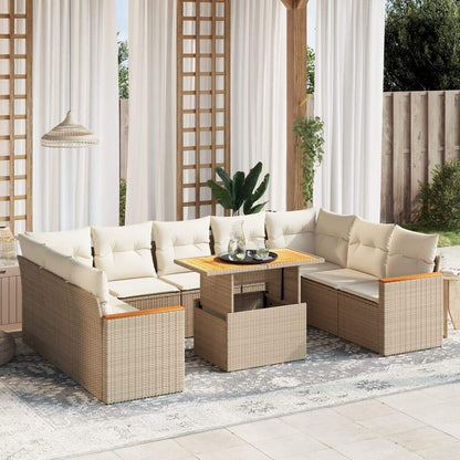 Set Divano da Giardino 10 pz con Cuscini Beige in Polyrattan - homemem39