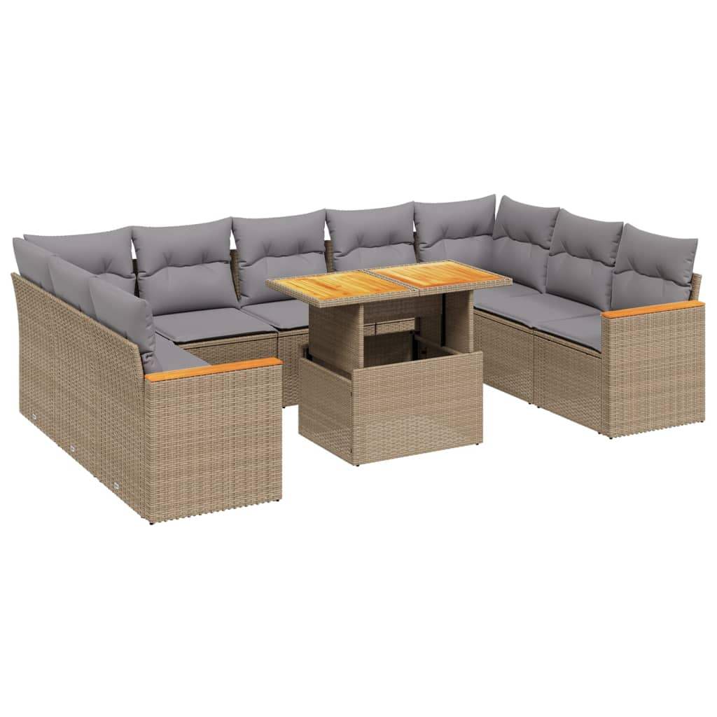 Set Divano da Giardino 10 pz con Cuscini Beige in Polyrattan - homemem39