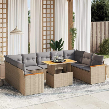 Set Divano da Giardino 10 pz con Cuscini Beige in Polyrattan - homemem39