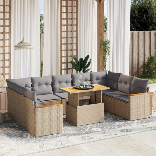 Set Divano da Giardino 10 pz con Cuscini Beige in Polyrattan - homemem39