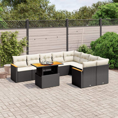 Set Divani da Giardino 10pz con Cuscini in Polyrattan Nero - homemem39